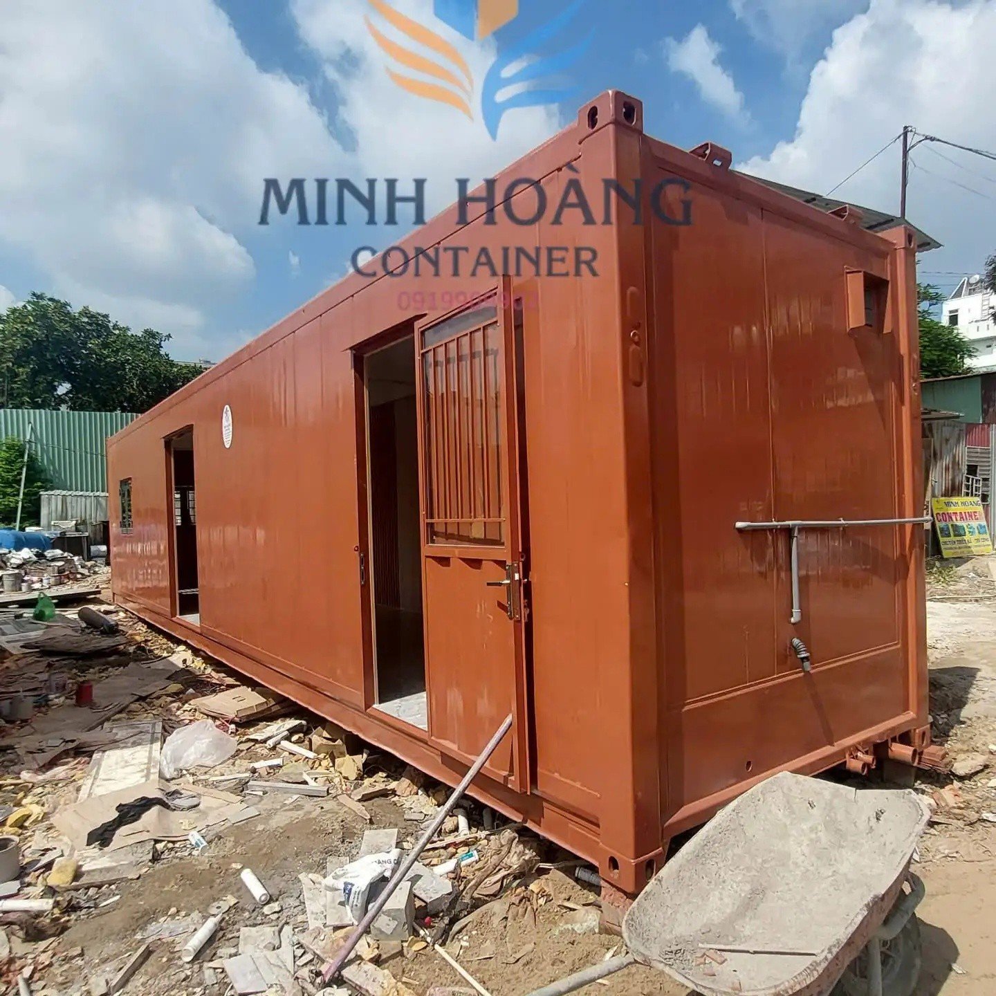 Container Nhà Ở 40 Feet Nâu Ốp Gỗ Có Toilet